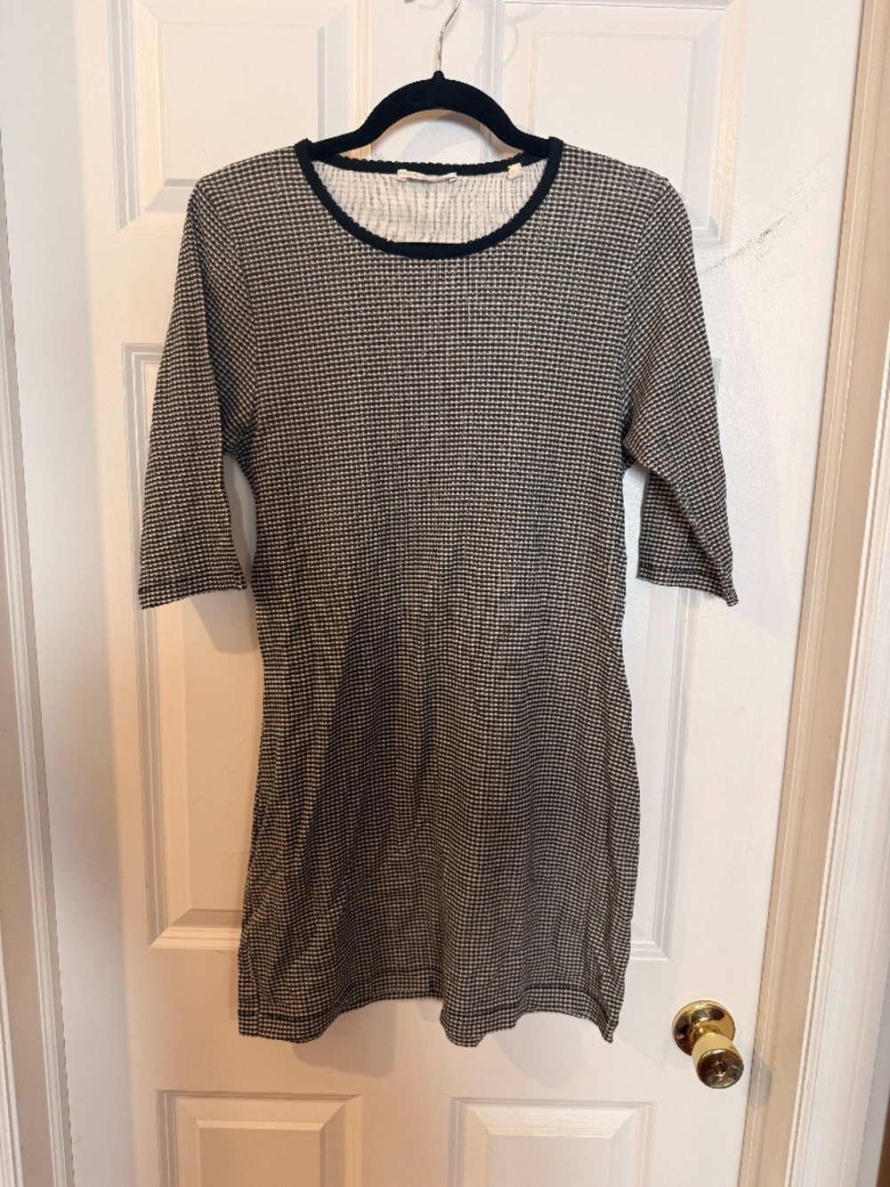 DÔEN Black White Gingham Checkered Knit Mini Dress 3/4 Sleeve Size XL